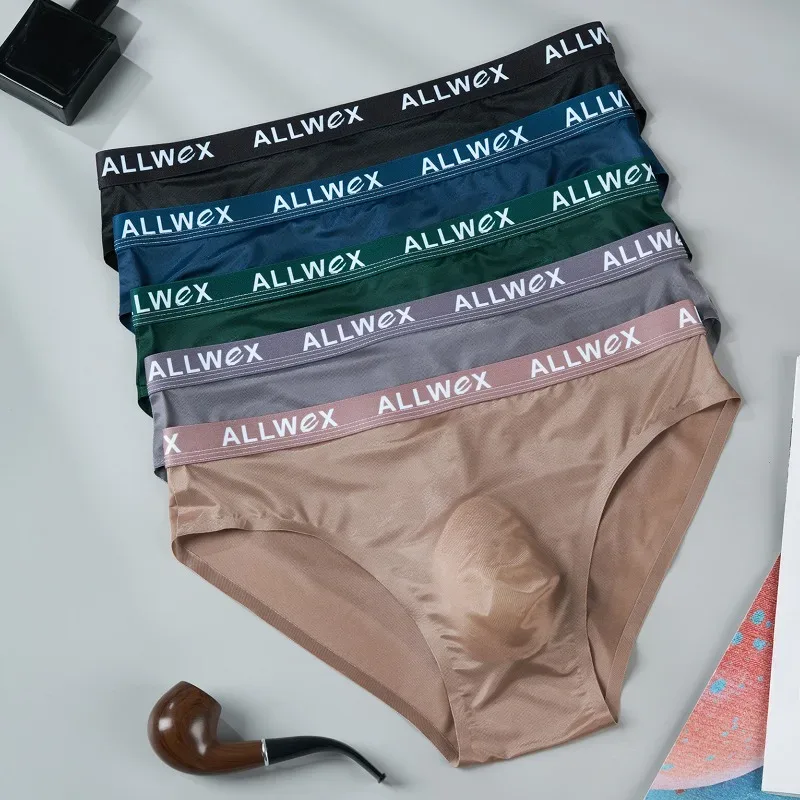 Nahtlose Slips aus Eisseide für Männer, sexy, glatte Unterwäsche, 3D-Beutel-Unterhose, bequeme Dessous-Höschen, männliche Low-Rise-Slips — image 3