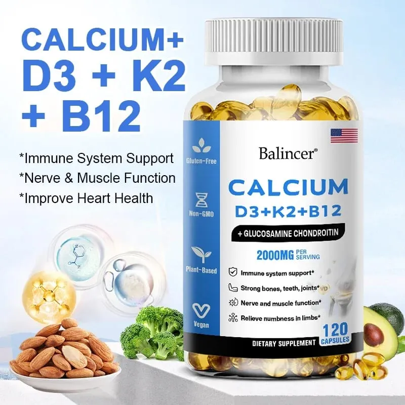 Balincer Vitamin D3+K2+B12 2000mg Capsules for Bone Immune and Calcium Support 120 Capsules Non-GMO — image 3