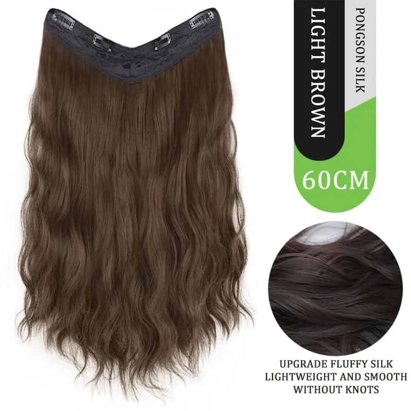 U Part Hair Extensionsสังเคราะห์Curly Waveคลิปในส่วนขยายของผมOne Piece 3/4 Full Headครึ่งวิกผมตรงหนาhairpiece — image 16