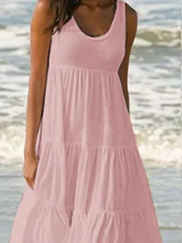 ขนาดใหญ่ O คอ Ruffles ชุดชายหาดหลวมผู้หญิง Boho สีทึบ PLUS ขนาด Elegant Sundress Club PARTY Vestidos — image 5