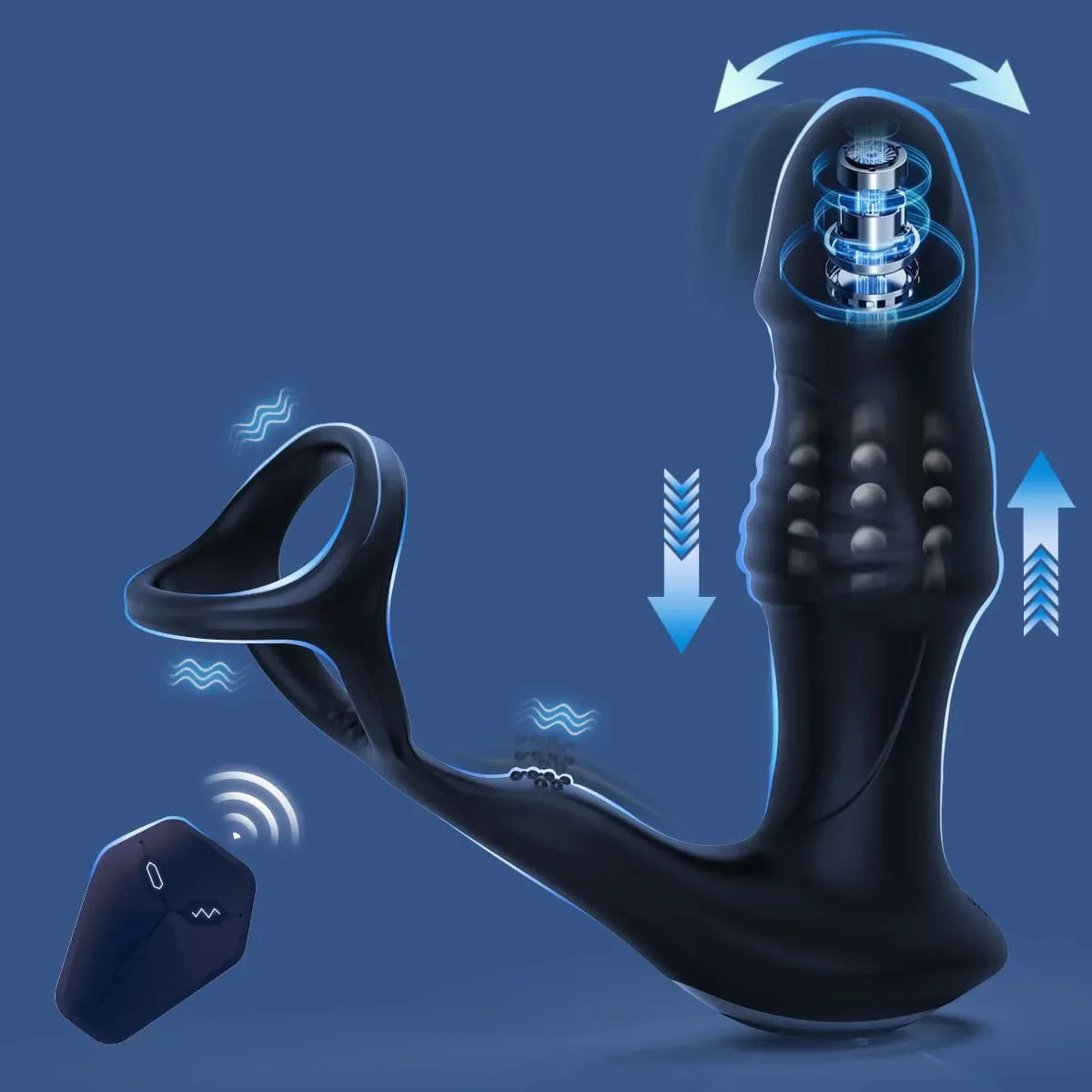 Bokisoon Massaggiatore prostatico Vibratore anale 9 Dimenando Spinte con Cock Ring Butt Plug Giocattoli sessuali telecomandati P Massaggiatore sportivo — image 1