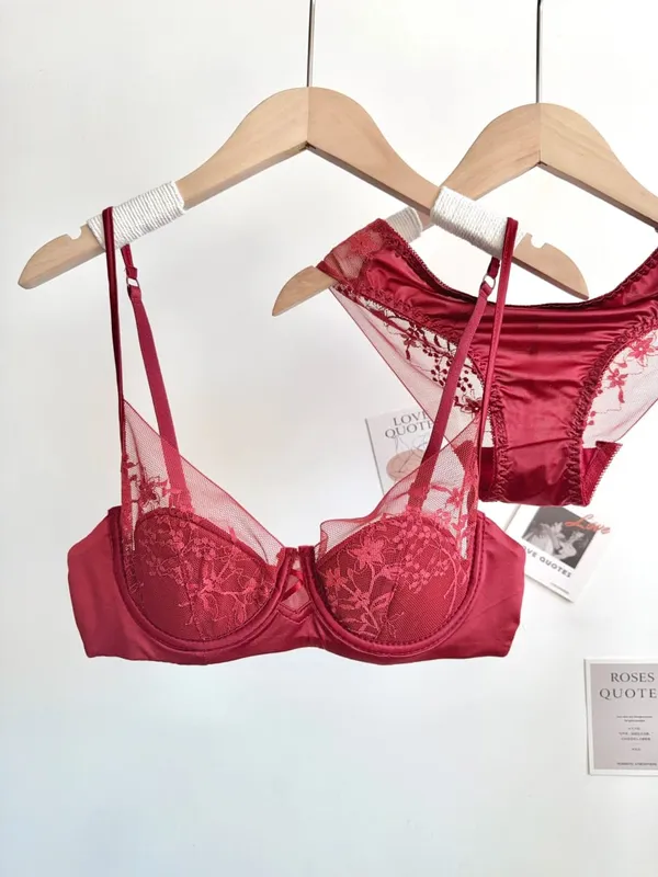 여성 레이스 브래지어 팬티 세트 소프트 언더 와이어 얇은 컵 푸시 업 지원 작은 가슴 32-38 패션 속옷을위한 란제리 정장 — image 13