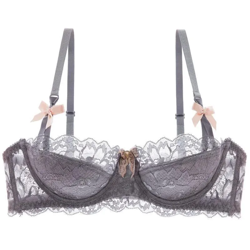 Franse Kant Half Cup Bh Set Strik Schouderriem Dunne Grote Buste Minimizer Pure Desire Lingerie Voor Tienermeisjes Dagelijkse Outfit — image 11
