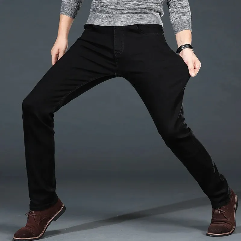 Seluar Jeans Saiz Besar Lelaki 38 40 Slim Kurus Regangan Lurus Versi Klasik Seluar Denim Hitam Mudah Pakaian Jenama Lelaki — image 3
