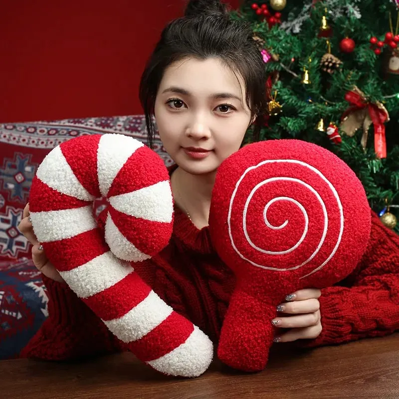 Klassische Weihnachtsserie, Dekokissen, Süßigkeiten, Lutscher, Schneeflocke, Weihnachten, Zepter, Kugeln, Puppe, weiches Sofakissen, Festival-Heimdekoration — image 10