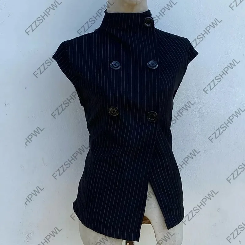 Button Harajuku Y2k Tank Top Streifen Grafikdruck Punk Crop Top Streetwear Rock Goth Weste Subkultur Spicy Girls Ärmelloses Top — image 3