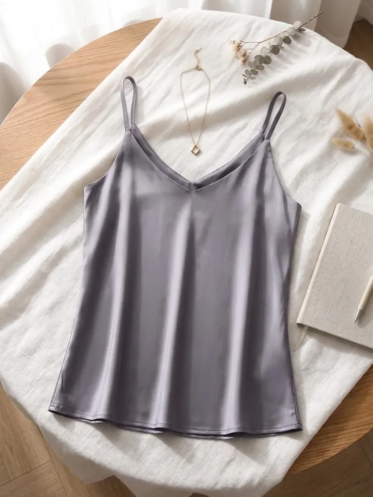 zjaiss Halter V-hals Basic White Cami 2026 Summer Spaghetti Strap Dame Tank Top Ærmeløs satin Silke Overdele Dame Camisole — image 11