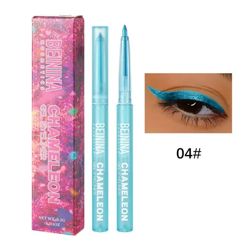 Pena Gel Eyeliner Kuning Metalik Bunglon Berkilau Eyeshadow Multiwarna Eye Liner Mutiara Terpolarisasi Glitter Pigmen Mata Makeup — image 8
