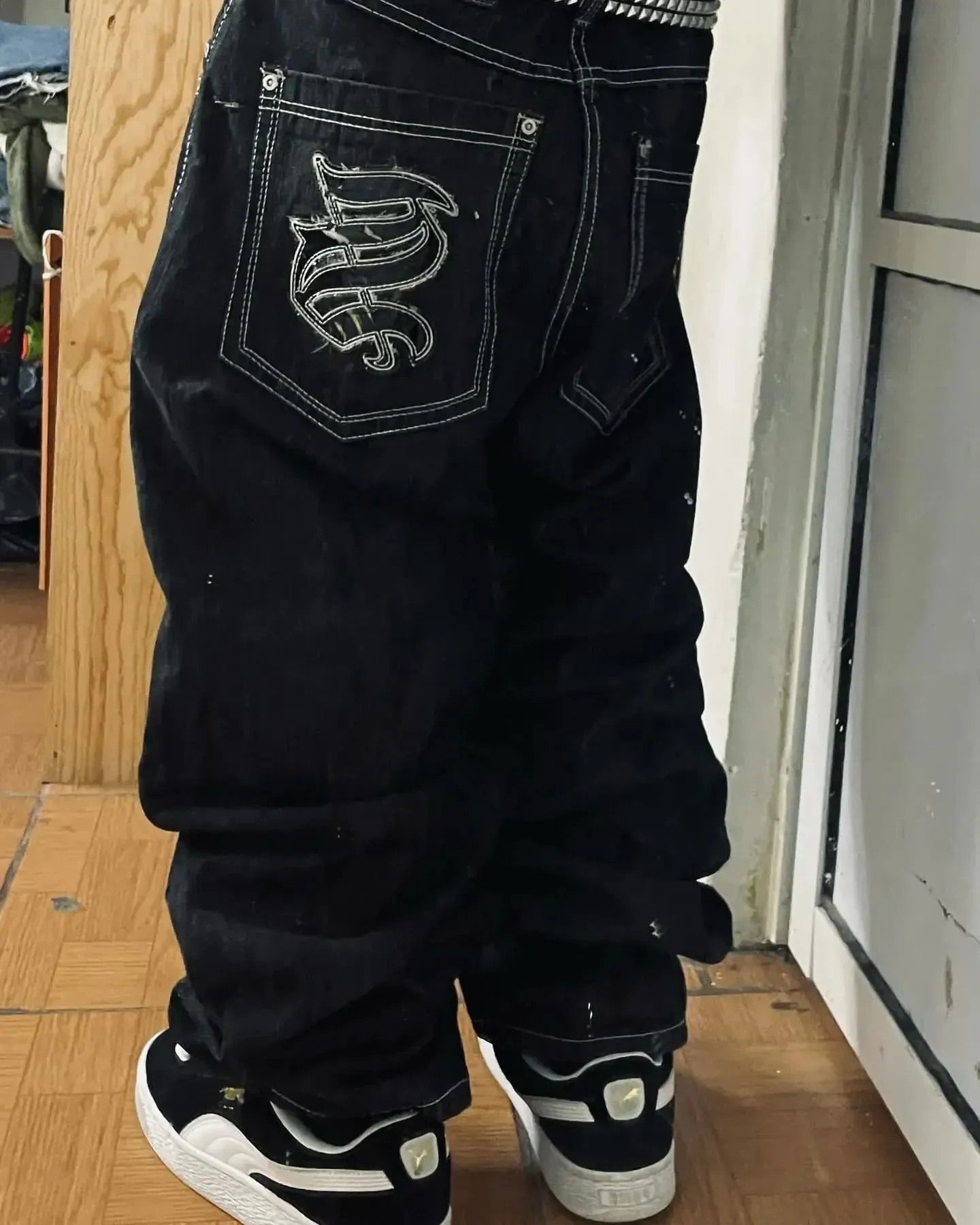 90s Gothic Centipede Embroidery Washed Oversized Wide-Leg Pants Jeans Men Y2K New Harajuku Punk Hip-Hop Rock Couple Street Wear — image 14