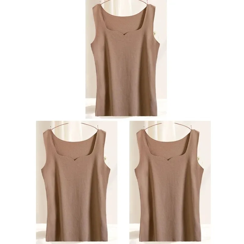 3 stücke Frauen Thermische Tops Mädchen Spurlose Einfarbig Weste Basis Schicht Warme Tank Top Herbst Winter Weibliche Sexy Dünne leibchen