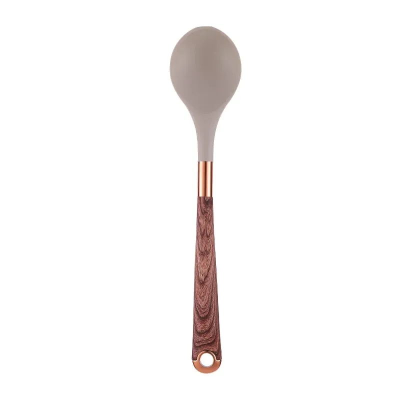 Set Perkakas Dapur Silikon 10 Keping Perkakas Memasak dengan Pemegang Perkakas Pemegang Corak Kayu Alat Memasak Nonstick JT264 — image 13