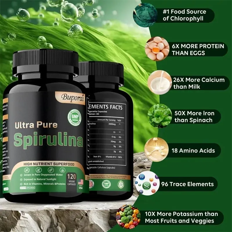 Spirulina Organik - Detoksifikasi Sistem Imun Antioksidan Kardiovaskular Meningkatkan Kesihatan PencernaanSuplemen Tambahan — image 4