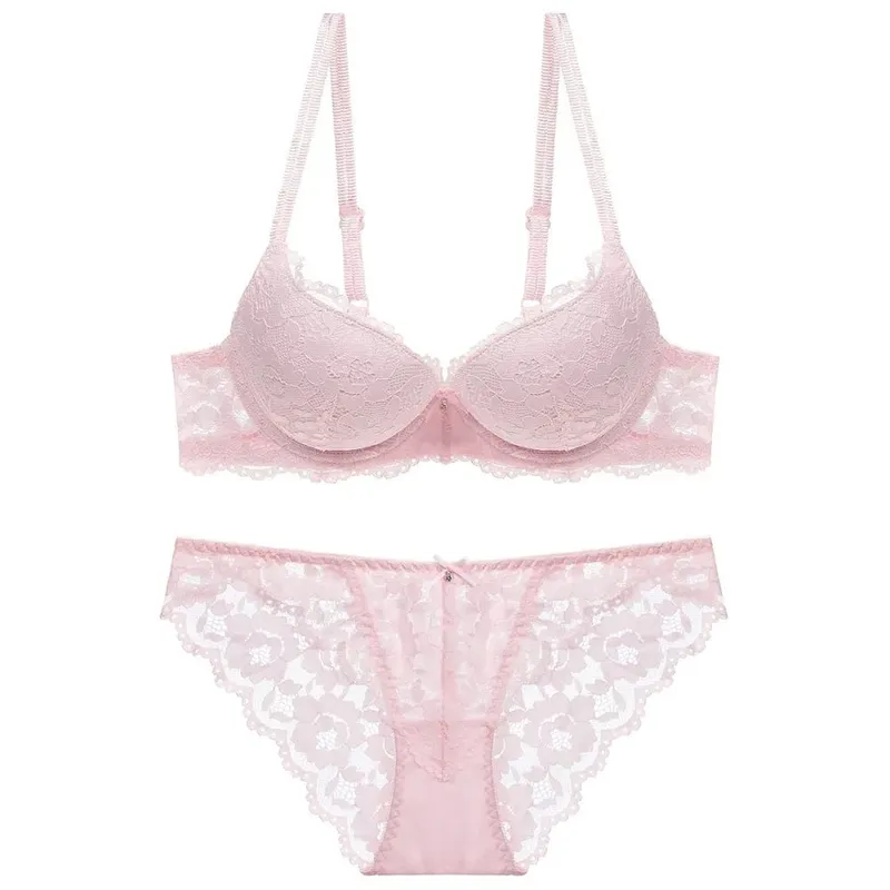Comodo reggiseno a fiori in pizzo a rete a vita bassa con fiocco e mutandine con reggiseno Set intimo antiscivolo reggiseno push up da donna estivo — image 8
