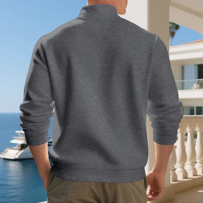 2026 New Fleece Lined Half Zip Sweatshirt for Men, Autumn Winter Solid Color Plus Size Casual Pullover Hoodie Daily Leisure Wear — image 34