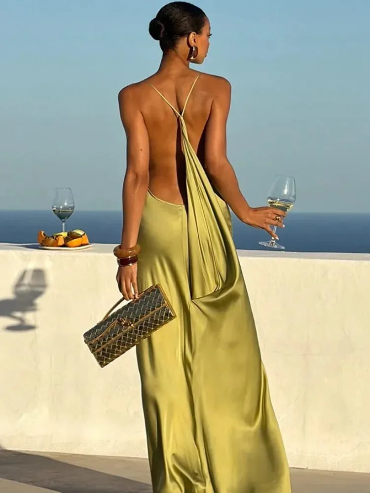 Solid tynd spaghetti-strop kappe-hals-slip lang kjole kvinder ærmeløs høj slids slim fittede aftenkjoler Elegant festoutfit — image 4