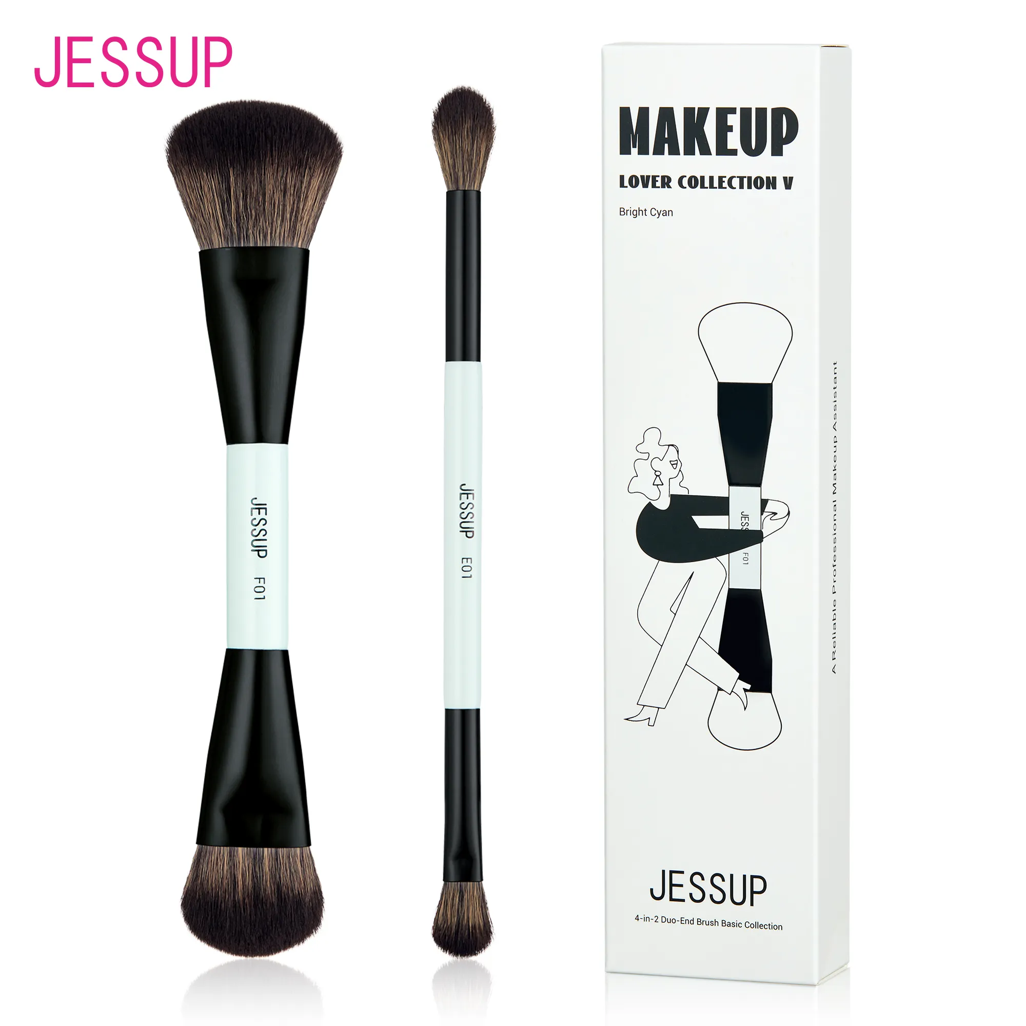 Jessup 2PCS Set Berus Mekap Dua Sisi Kit Berus Pengadun Kontur Asasi Profesional Pemerah Kening Bayang Kening Kit T502 — image 1
