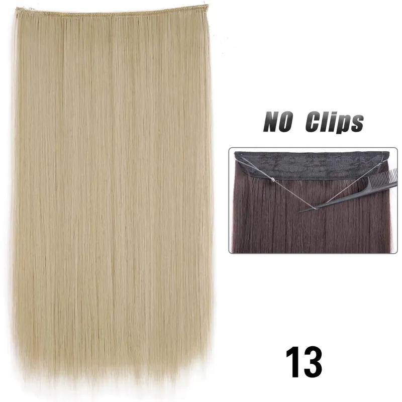 No Clips Hair Extensions Invisible Wire Lang Lige Syntetisk Falsk Hair Piece 80cm Sort Brun Blond Frisure — image 17