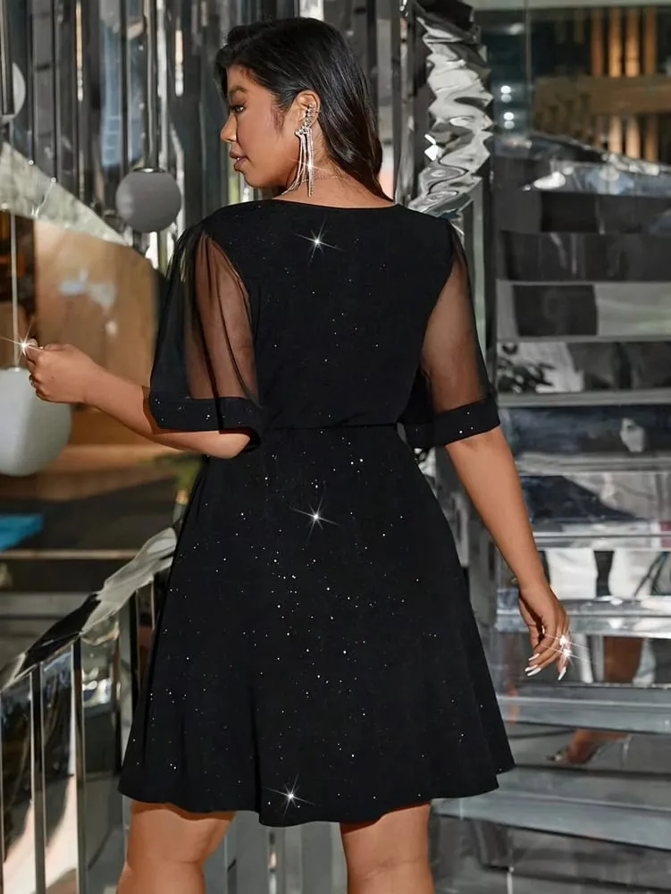 Новые элегантные однотонные прозрачные женские платья с v-образным вырезом больших размеров для вечерних мероприятий и свиданий — image 3