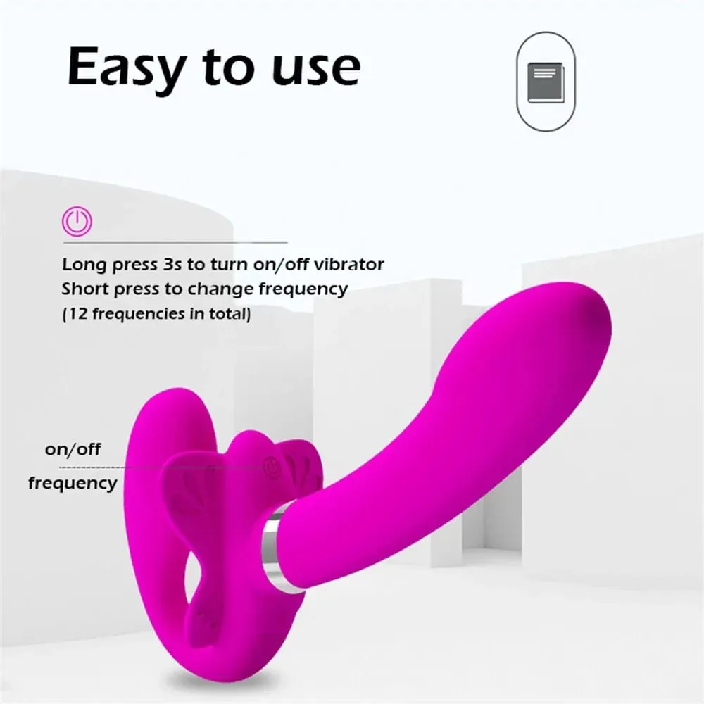 Vibratori con cinturino senza spalline per donne Pene vibrante a doppia testa Giocattoli erotici lesbici per giocattoli sessuali per adulti per coppie — image 4