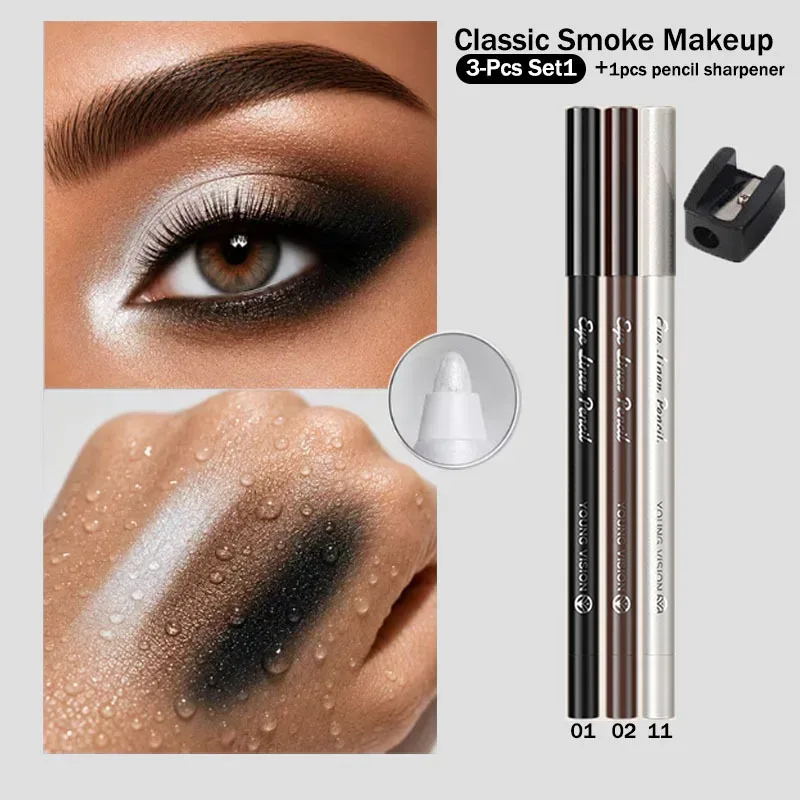 3 Buah Pensil Eyeliner Mutiara Biru Hijau Ungu Pensil Eyeshadow Multifungsi Riasan Eyeliner Pigmen Tinggi Tahan Air