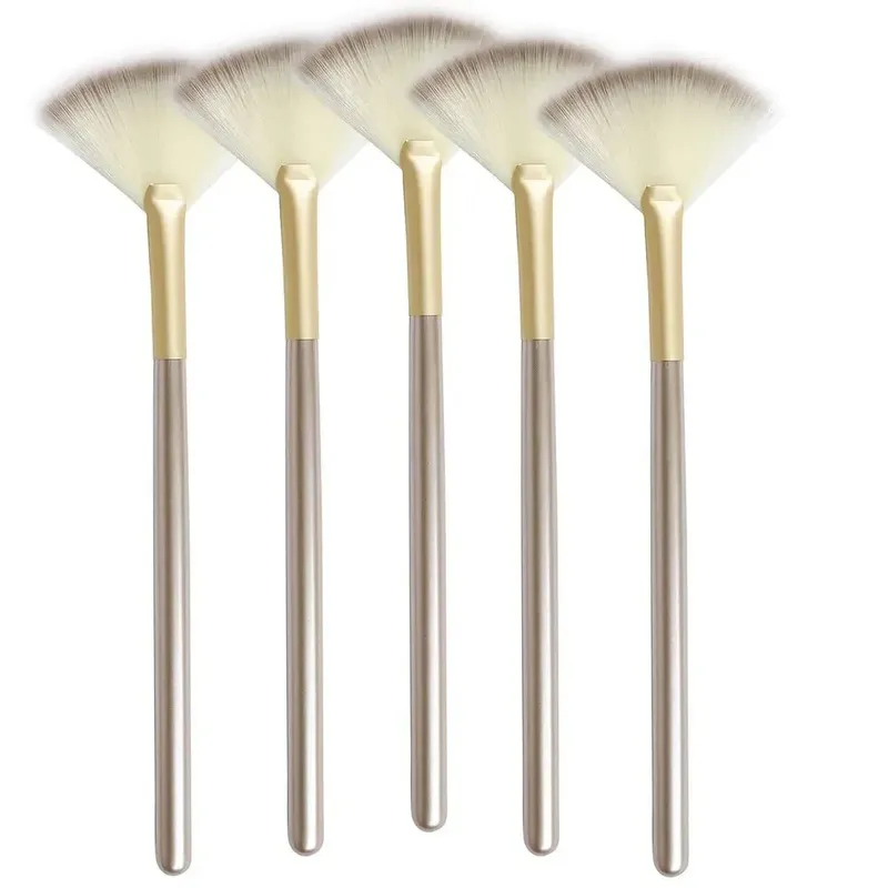 5 ชิ้นแปรงพัดลมแปรงหน้าแปรงแต่งหน้านุ่มเครื่องสำอาง Applicator เครื่องมือด้ามไม้และเส้นใยนุ่มสำหรับหน้ากากลอกไกลโคลิก — image 1