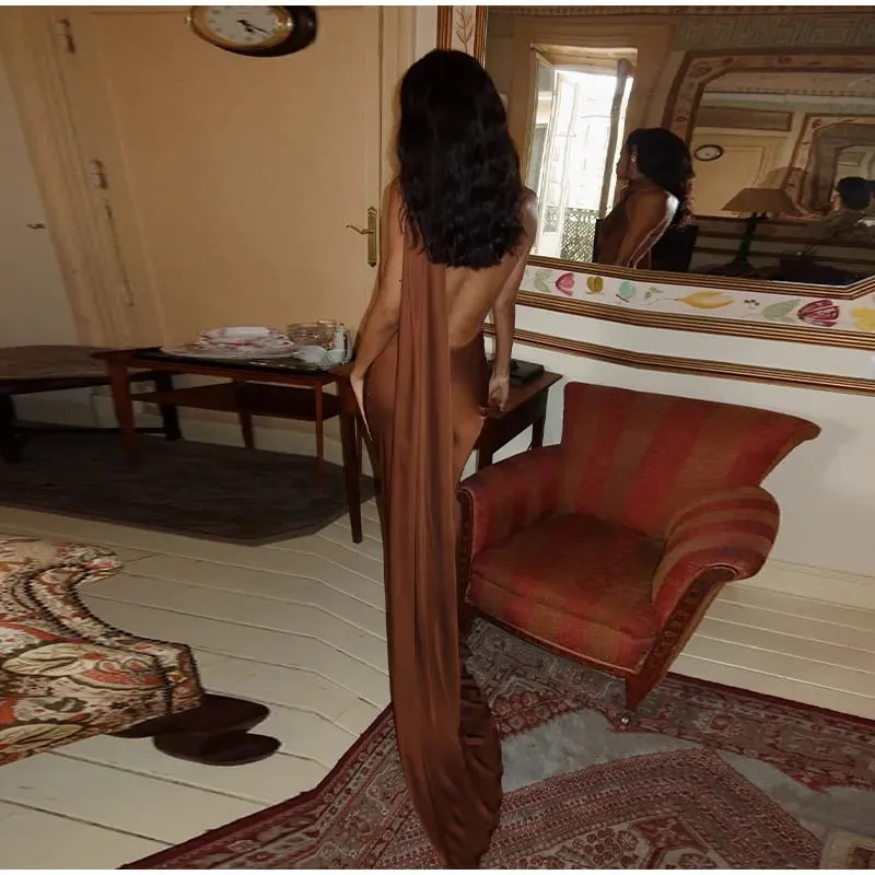 Robe longue en Satin pour femmes, dos nu, col en V, sans manches, fente, couleur unie, Sexy, Robes de soirée, vacances, été, 2026 — image 12