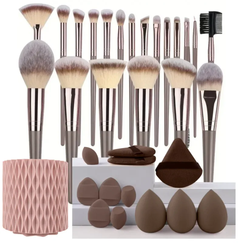 סט מברשות איפור 3-20 יחידות צלליות Fluffy Foundation קונסילר סומק סימון תיבת אחסון קוסמטיקה לנשים כלי יופי — image 22