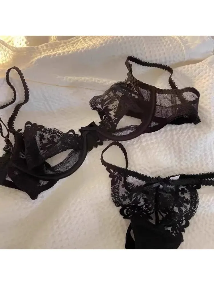 Parisian Lace Half Cup Bra Set - ชุดชั้นในฤดูร้อน Underwire บางเฉียบพร้อม Cutouts เชียร์และไม่มีฟองน้ำเซ็กซี่ French Desire — image 5