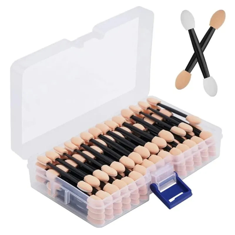 50/100/200/300/500PCS Dual ด้านอายแชโดว์ฟองน้ำ Applicators พร้อมคอนเทนเนอร์ความยาวแปรงอายแชโดว์แต่งหน้า Applicator — image 2