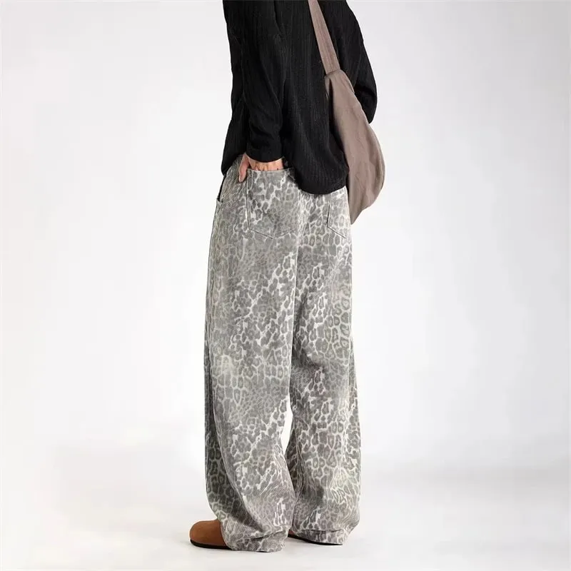2026 neue Vintage Distressed Leopard Gedruckt Y2K Jeans Männer High Street Baggy Gebogene Denim Hosen Hip Hop Mode Punk jean — image 6