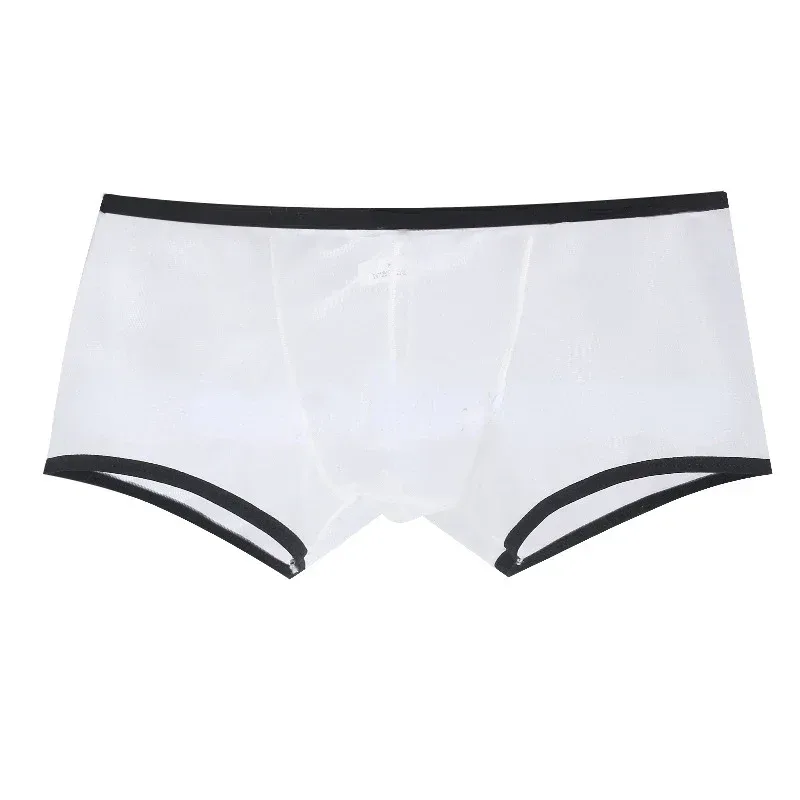 ผู้ชายดูผ่าน Ultra-thin Boxer กางเกงขาสั้นกางเกงขาสั้น U กระเป๋านูนชุดชั้นในกางเกงตาข่าย Low Rise โปร่งใสด่วน-แห้งกางเกง