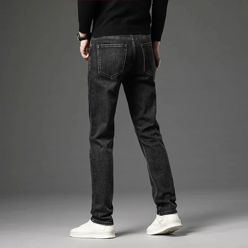 2025 Fall New Men's Cotton Stretch Slim Jeans Straight Version Business Fashion Denim Pants Vintage Blue Brand Trousers Black — image 6