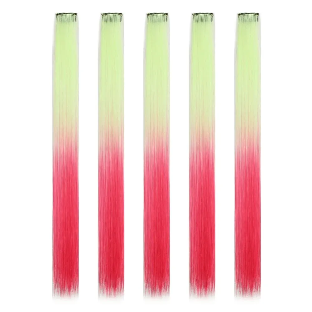 5 stks/set Clip in Hair Extensions Synthetische Haarstukjes Gekleurde Party Hoogtepunten voor Meisjes 18 inch Multi-kleuren Steil Haar — image 22