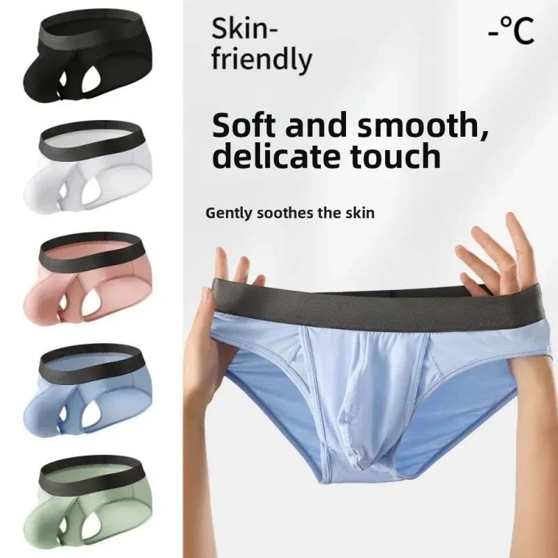 Cuecas finas de fibra de bambu para homens, cuecas finas de emenda com abertura frontal, lingerie de secagem rápida, roupa íntima sem costura