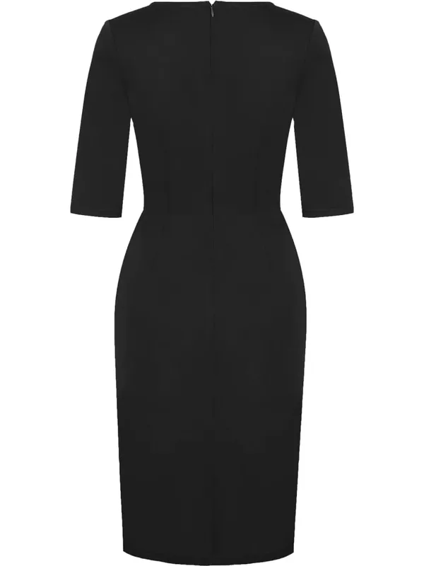 Robe fourreau élégante pour femmes, col ras du cou, manches 2/3, travail, bureau, longueur aux genoux, noir, Business décontracté, fête, crayon froncé, moulante — image 4