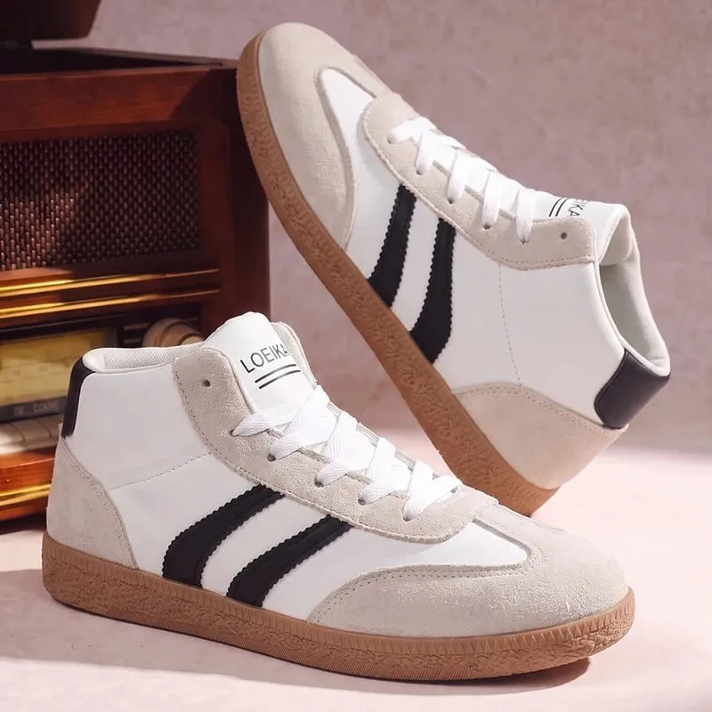 Unisex High-Top-Retro-Sneaker, gestreift, Patchwork, Schnürung, weiche Gummisohle, täglich, lässig, Boardschuhe für Männer und Frauen — image 9