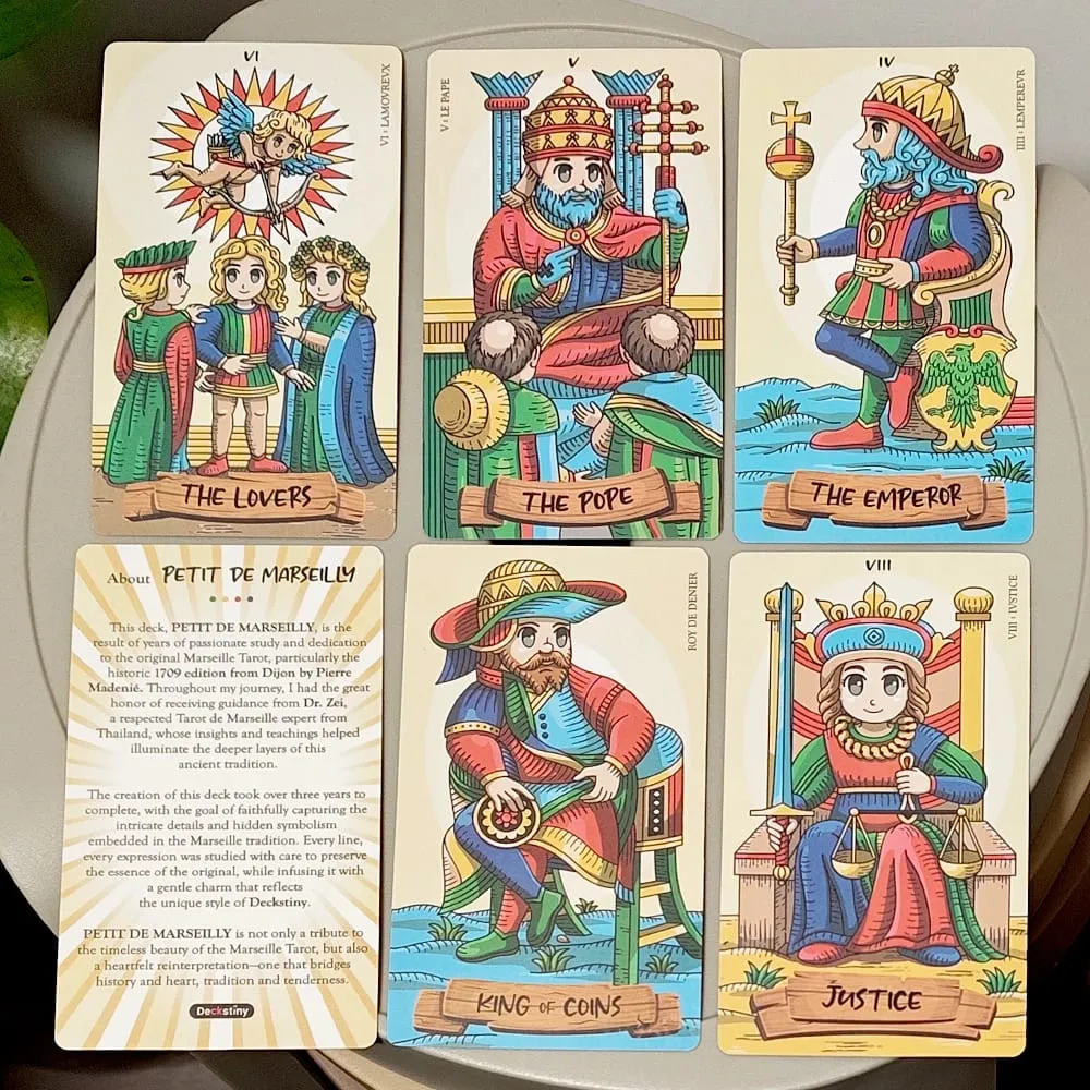 Petit De Marseilly Tarot Deck 78 Pcs Cute Chibi Marseille Tarot Cards in Rigid Box 12*7cm Double-embossed Cardstock — image 2