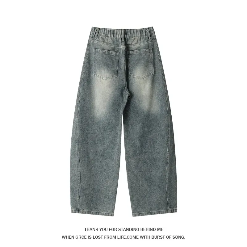 Jeans denim curvi da uomo taglie forti Pantaloni streetwear larghi larghi fino al pavimento con giunture lavate High Street retrò — image 4