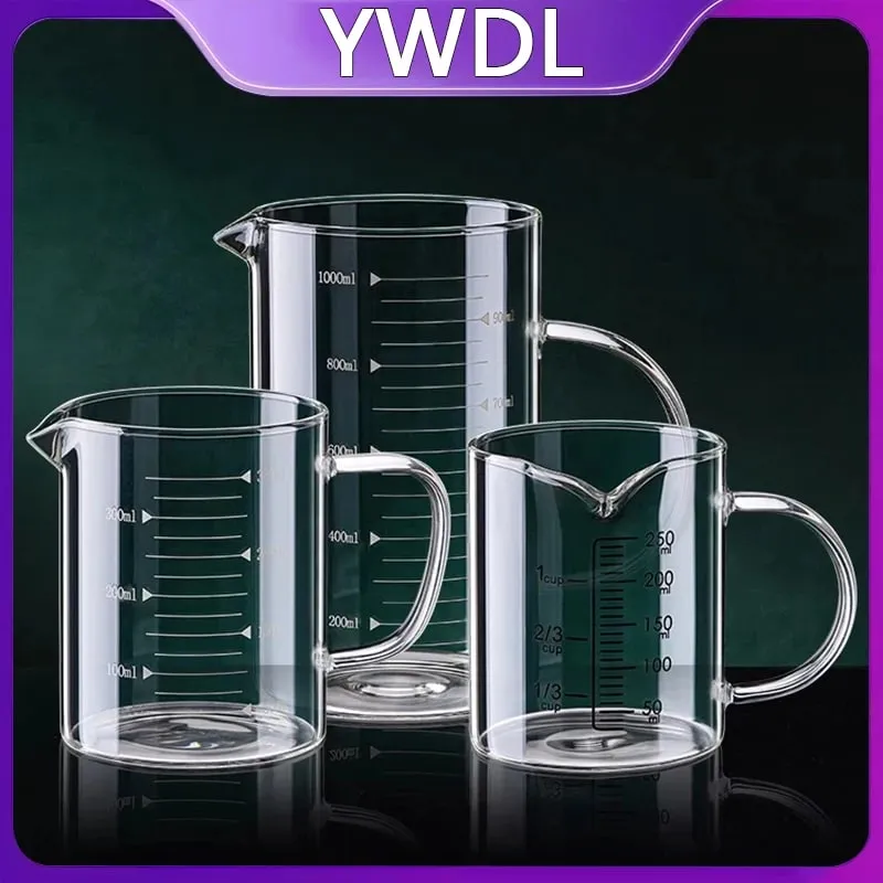 1/2 szt. Szklana miarka z uchwytem żaroodporna zlewka laboratoryjna kuchenna miarka do kawy i mleka 250/350/500/1000ml — image 1