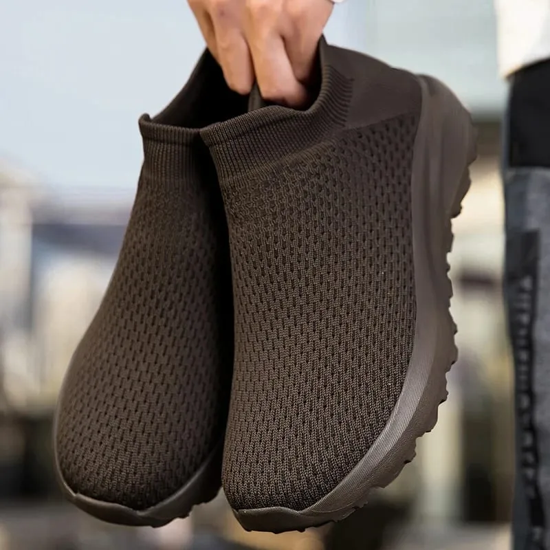 Högkvalitativa Sneakers Herr Bekväm Andas Lättvikt Mjuk Bred tå Halkfria Plattstrumpor Skor Utomhus Fritidssportskor