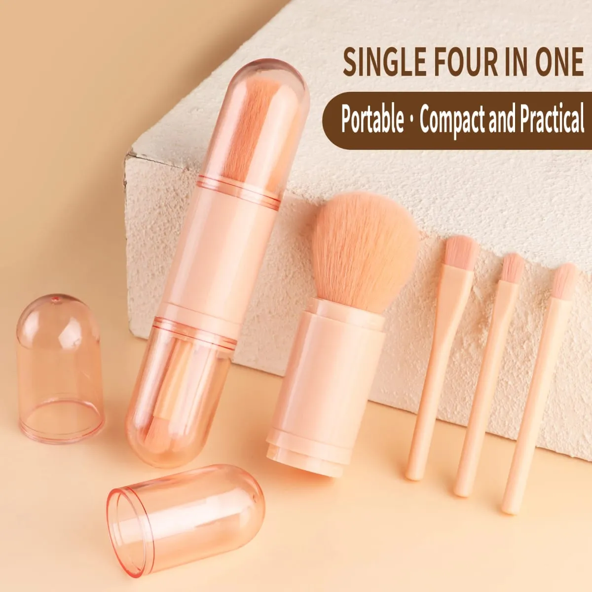 Detachable 4 In 1 Makeup Brush Set Round Powder Flat Eyeshadow Brushes Travel Portable Facial Eye Cosmetic Tools — image 1