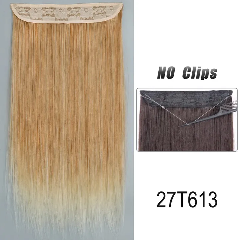 No Clips Hair Extensions Invisible Wire Lang Lige Syntetisk Falsk Hair Piece 80cm Sort Brun Blond Frisure — image 26