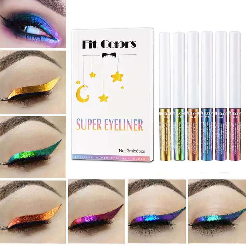 6 Farben Golden Chameleon Flüssig-Eyeliner-Set, wasserfest, langlebig, Diamant-Glitzer, metallischer Eyeliner, glänzende Make-up-Kosmetik — image 2