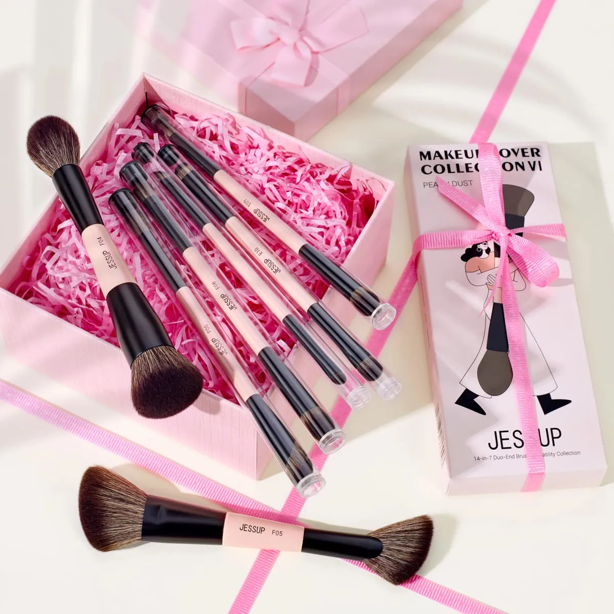Jessup Set di pennelli per trucco 3/5/7 pezzi Pennello per trucco a doppia faccia Fondotinta Ombretto in polvere Miscela di polvere di pesca cruelty-free T600 — image 6