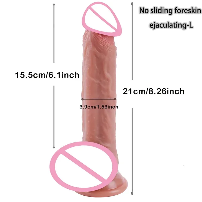 2 en 1 consolador súper realista pene deslizante prepucio eyaculación Miembro grande penetración Anal masturbación femenina Sexy juguetes sexuales para adultos