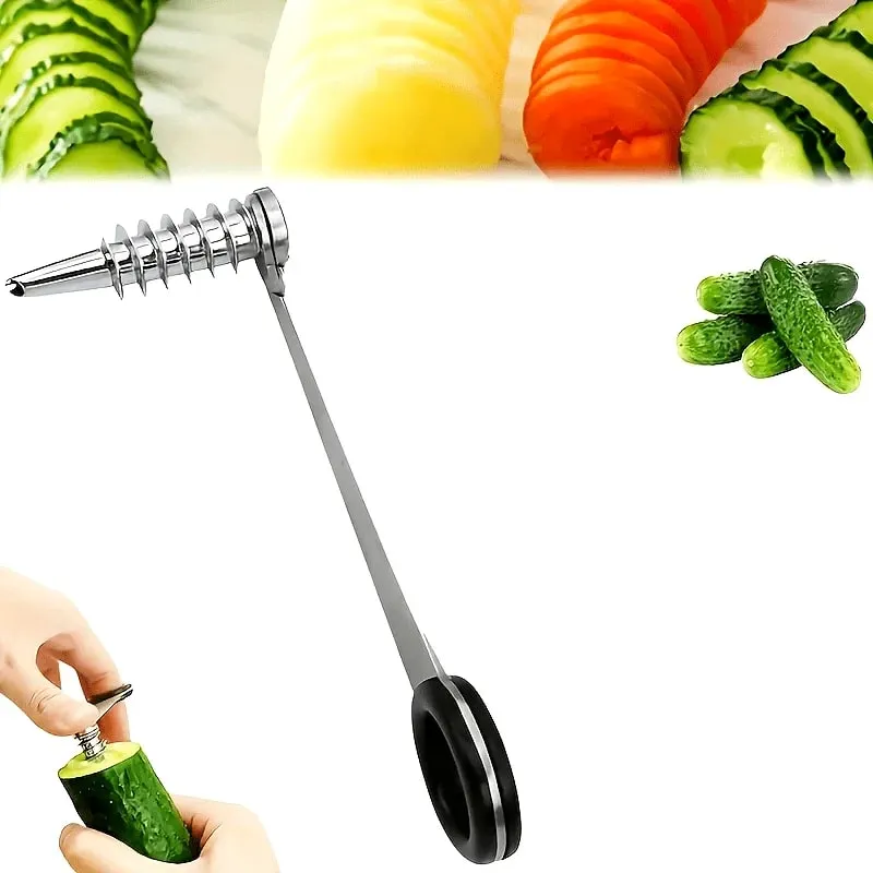 Manual Vegetable Spiral Cutter - Stainless Steel Handheld Slicer with Curved Design Suitable for Even Cutting of Potatoes