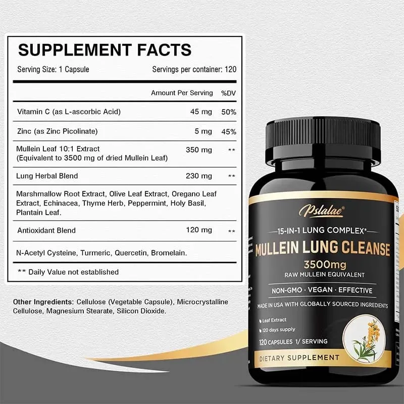 Mullein Lung Cleansing - Lung Clearing Lung Health Immunity - Smoker's Respiratory Supplement Vegetarian Capsules — image 2