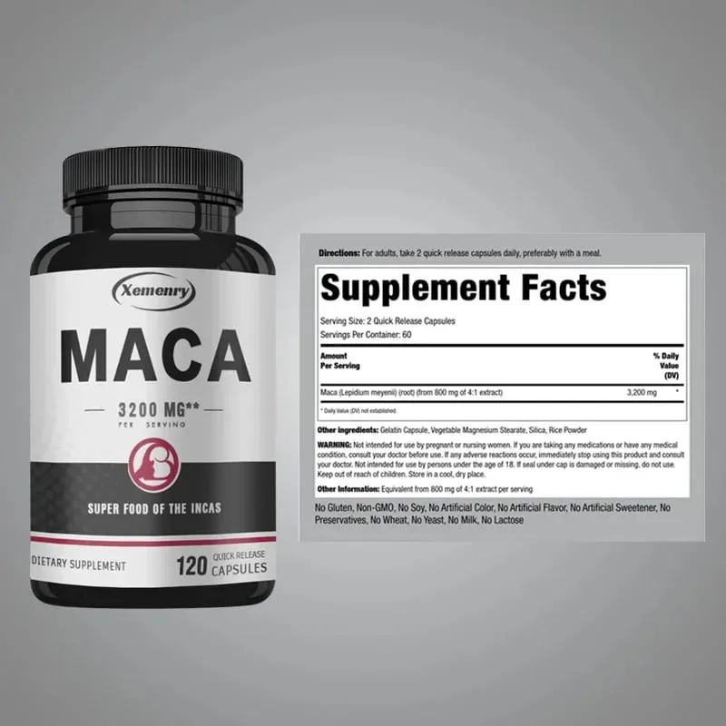 Ultimate Organic Black Maca Capsule Supplement 3200 Mg (na porci) 120 Quick Release Capsules Men's Enhancement Formula
