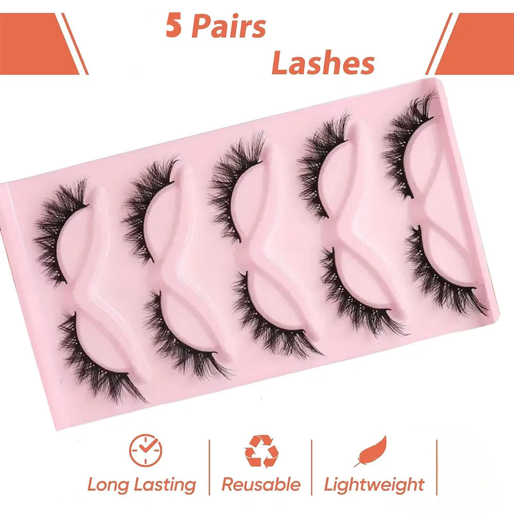 CAT EYE ขนตา 3D ธรรมชาติขนตาปลอมนุ่ม CROSS 5 คู่ Manga Lashes Wispy NATURAL Eyelash EXTENSION Makeu — image 6