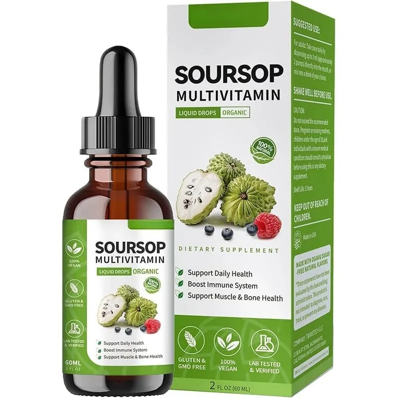 Soursop Tekuté kapky rostlinný extrakt s rostlinným extraktem se směsí ovoce a listů Soursop Daily Wellness Formula Vegan